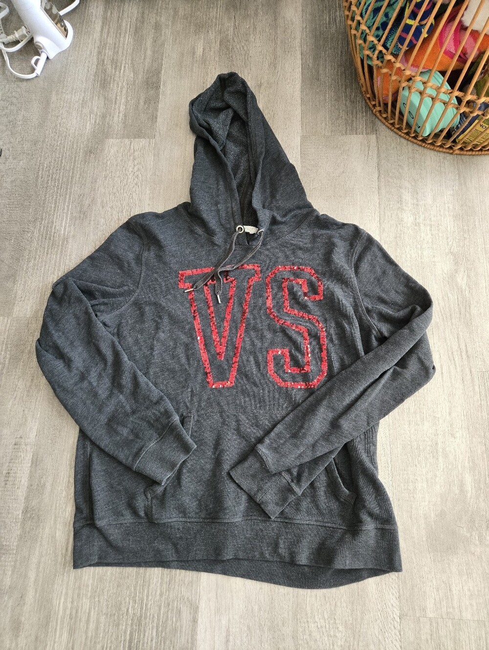 VS Grey Red Sequin Hoodie XL Women